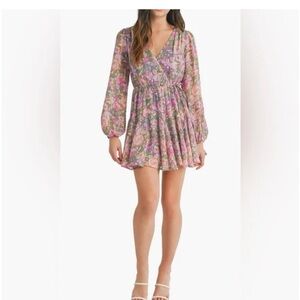 Lush Pink and Purple Floral Long Sleeve Dress